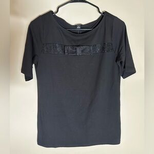 NWT Ann Taylor Short Sleeve Black Blouse With Front Lace Accent Womens Size S